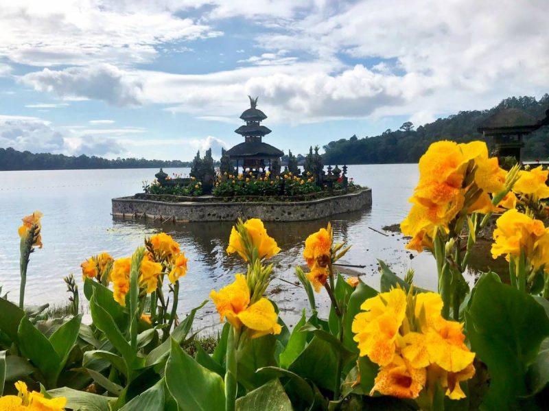 Floating temple surrounded by flowers