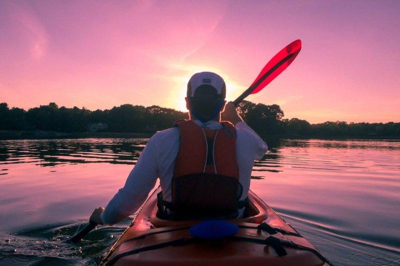 Kayaking into the sunset