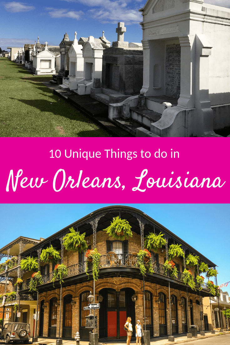 New Orleans, Louisiana has so much more to offer than just parties and Bourbon Street. Here's a list of 10 unique things to do in New Orleans, from dining with a ghost to seeing lavish homes in the Garden District. #neworleans #neworleanstravel #thingstodoneworleans #nola #neworleansvacation