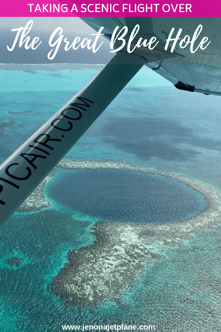 Want to take a scenic flight over The Great Blue Hole? I flew with Tropic Air Belize and it was an unforgettable experience. Here's what you need to know before you go! #sanpedrobelize #greatbluehole #blueholebelize #belizevacation #belizetravel #bucketlist 