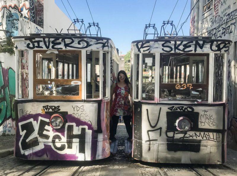 Trains covered in street art 