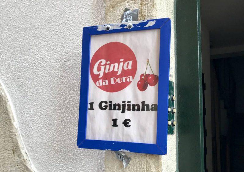 Sign for Ginja outside a Lisbon home