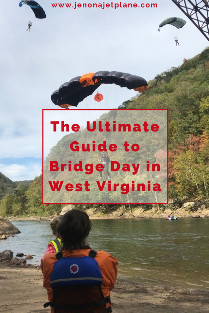 Bridge Day in West Virginia is an adrenaline junkie's dream! Learn all about this annual event where BASE jumpers throw themselves off the New River Gorge Bridge, the 3rd highest bridge in America. #bridgeday #bridgedaywv #bridgedaywestvirginia #newrivergorgebridge #westvirginiatravel