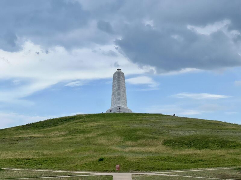 Wright Memorial Monument perched on a hill