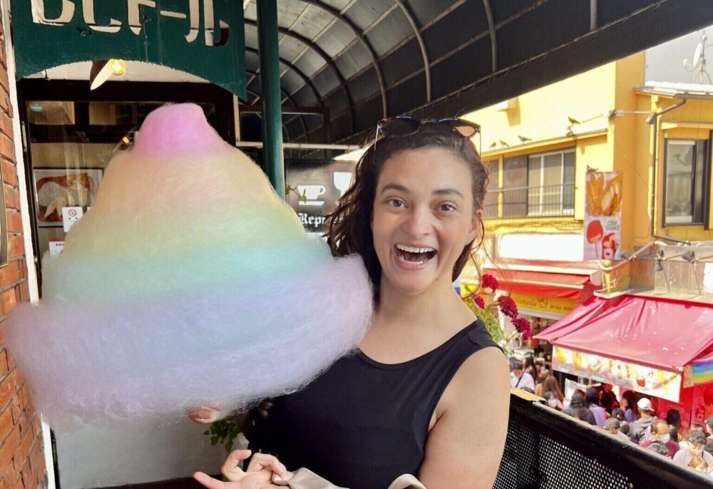 Trying Giant Cotton Candy at Totti Candy Factory in Tokyo, Japan