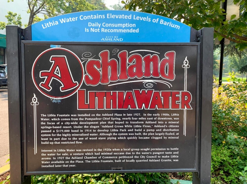 Sign explaining the effects of Lithia Water